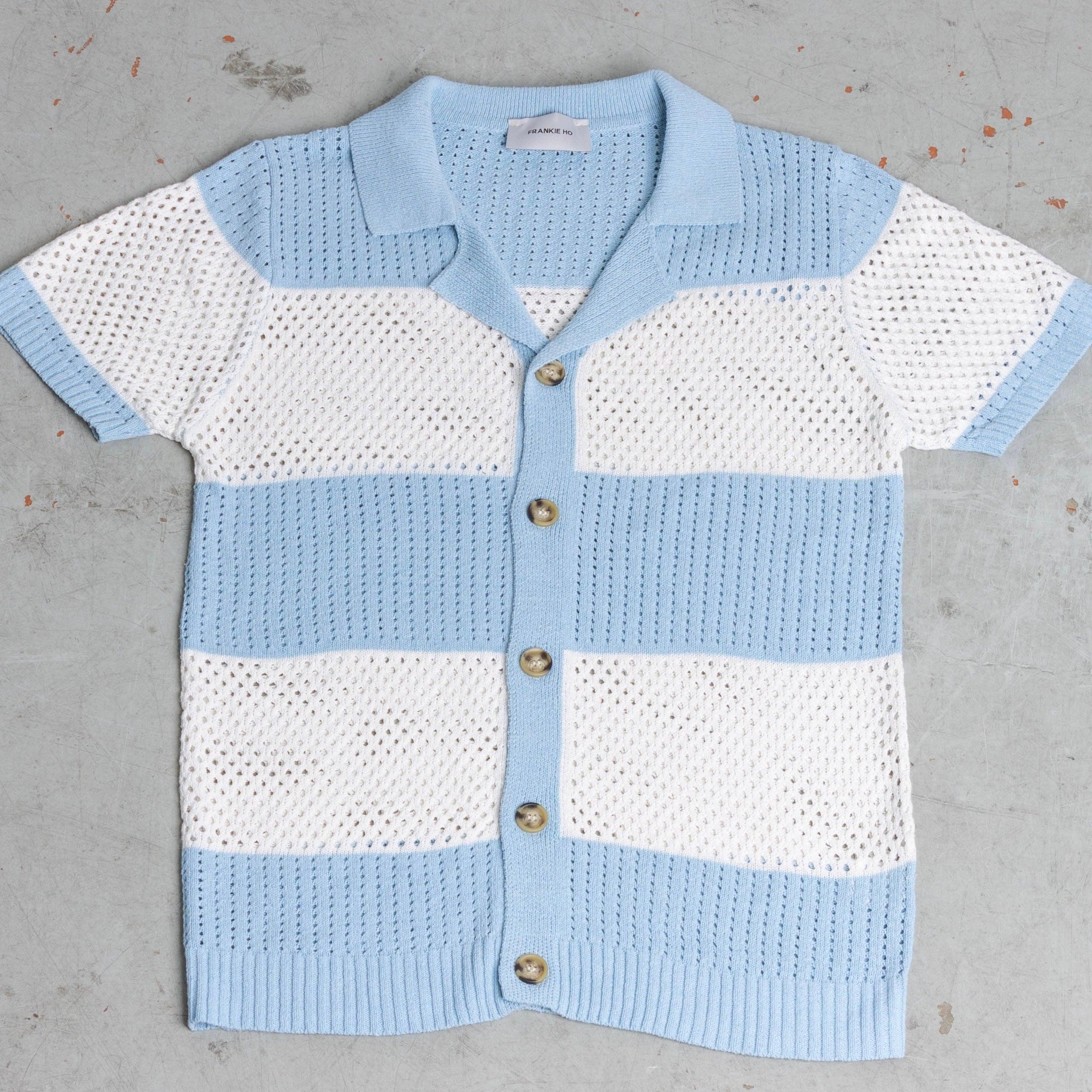 Polo camicia in maglia crochet bicolore - FRANKIE HO